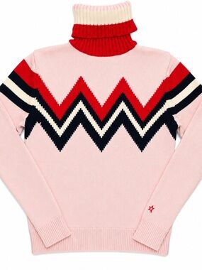 Perfect Moment Merino Wool Chevron Turtleneck Ski Sweater Pink XS